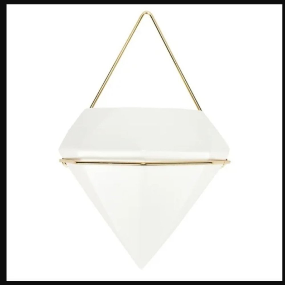 ❣️2/$36 NIB Short Stories Hanging Planter Diamond Shape Gold Accent w/ Hardware